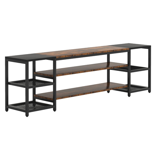 TV Stand For TVs, Extra Long With 3 Tier Ventilated Shelves - Rustic Brown