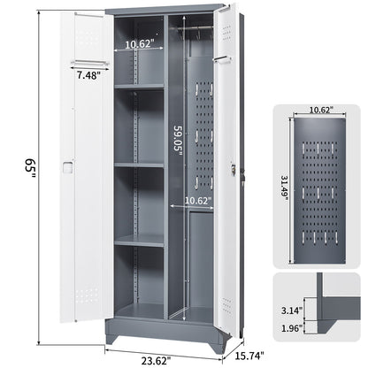 Metal Storage Cabinets, Cleaning Tool Cabinet With Locking Door, Tall Broom Tool Organizer And Storage, Large Storage Cabinet For Kitchen