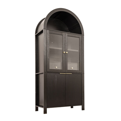 Fluted Tall Arched Pantry Cabinet With Adjustable Shelves