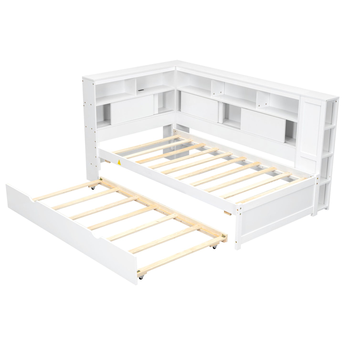 Daybed With Storage Shelves, USB Charging, And Trundle Bed