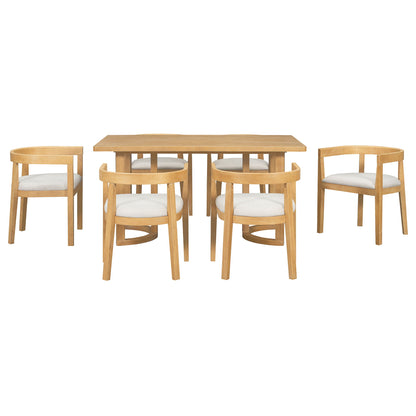 Rectangular Dining Table Set For 6 With Upholstered Barrel Back Chairs
