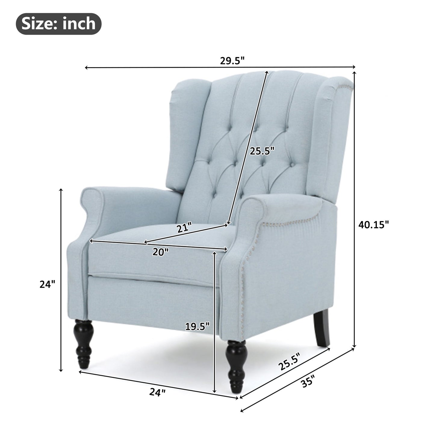 Armchair Recliner With Pushback Mechanism And Wingback Design