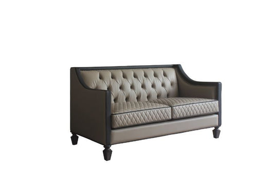 House - Beatrice Loveseat - Tan PU, Black PU & Charcoal Finish