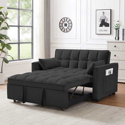 Modern Velvet Convertible Loveseat Futon Sofa With Pullout Bed, Reclining Backrest
