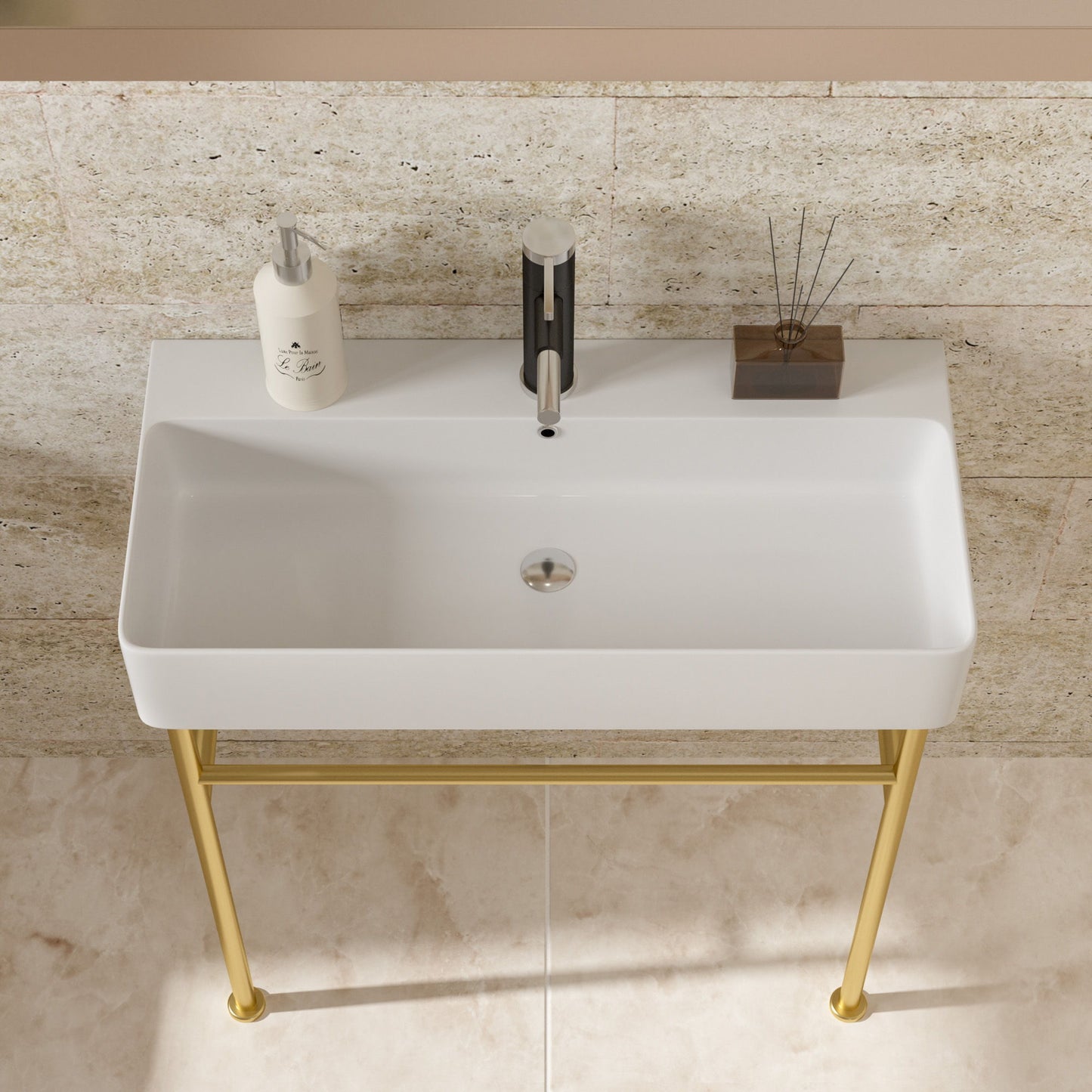 Ceramic Console Bathroom Sink With Overflow