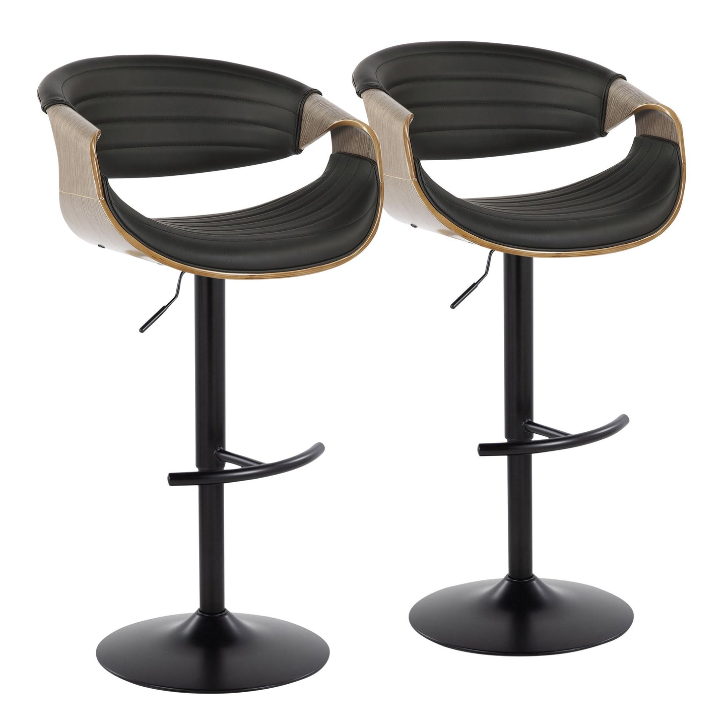 Symphony - Mid Century Modern Adjustable Barstool With Swivel With Rounded T Footrest (Set of 2)