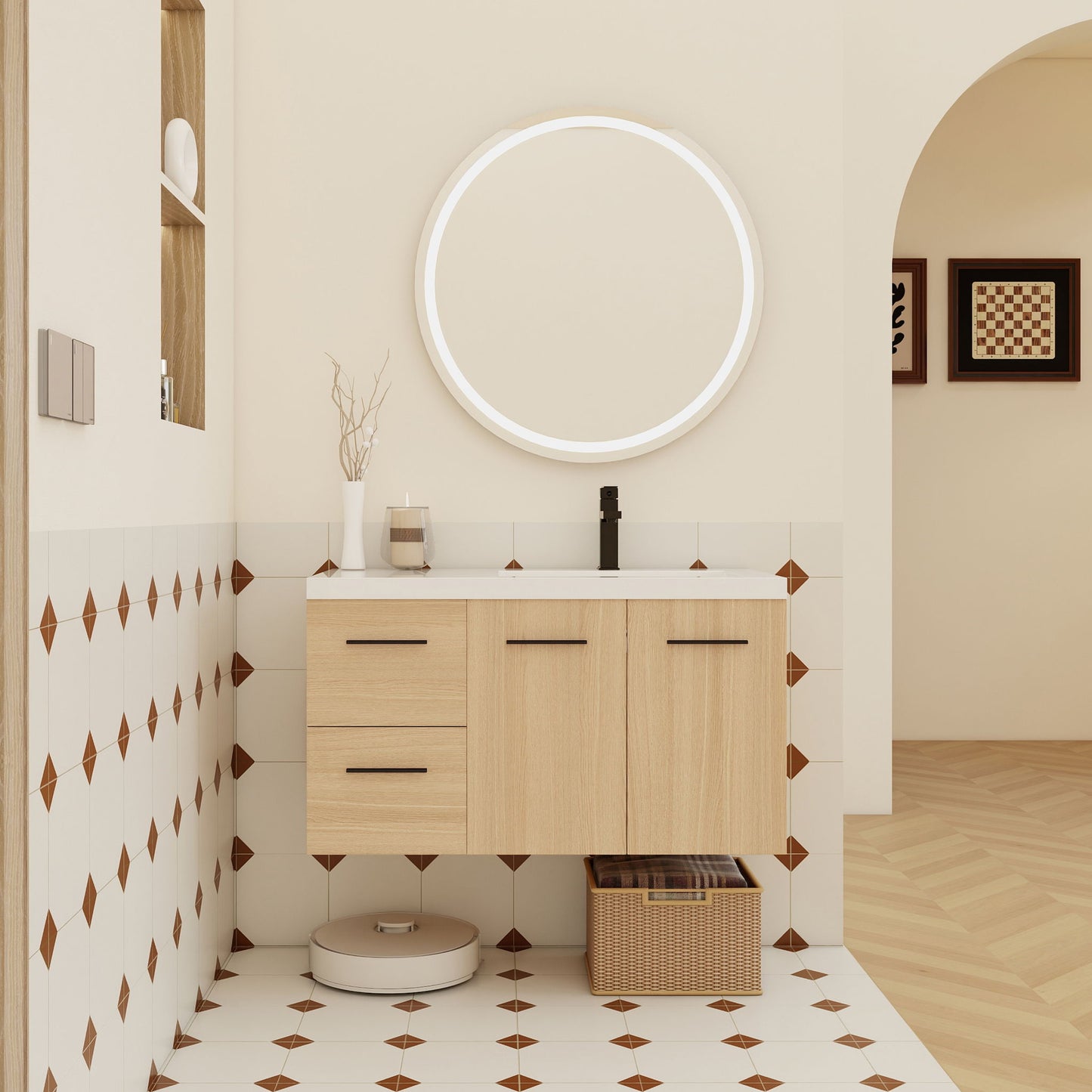 Wall Mounted Floating Bathroom Vanity With Sink, Door & Drawers Modular Cabinet