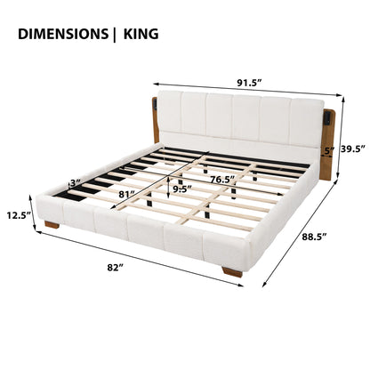 Modern Upholstered Platform Bed Frame With Built-In Reading Lights