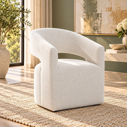 Libni - Arm Chair With Casters - Cream Linen