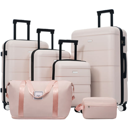 Hardshell Luggage Set 6 Piece With Duffel & Toiletry Bag, Lightweight Spinner Wheels, 16" / 20" / 24" / 28" Suitcases - Light Pink