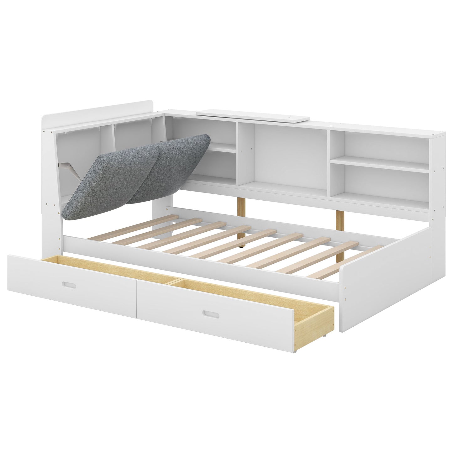 Platform Bed With Storage Headboard, Shelves And 2 Drawers