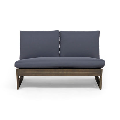 Outdoor Loveseat With Slat Paneling And Water Resistance Cushion - Dark Gray