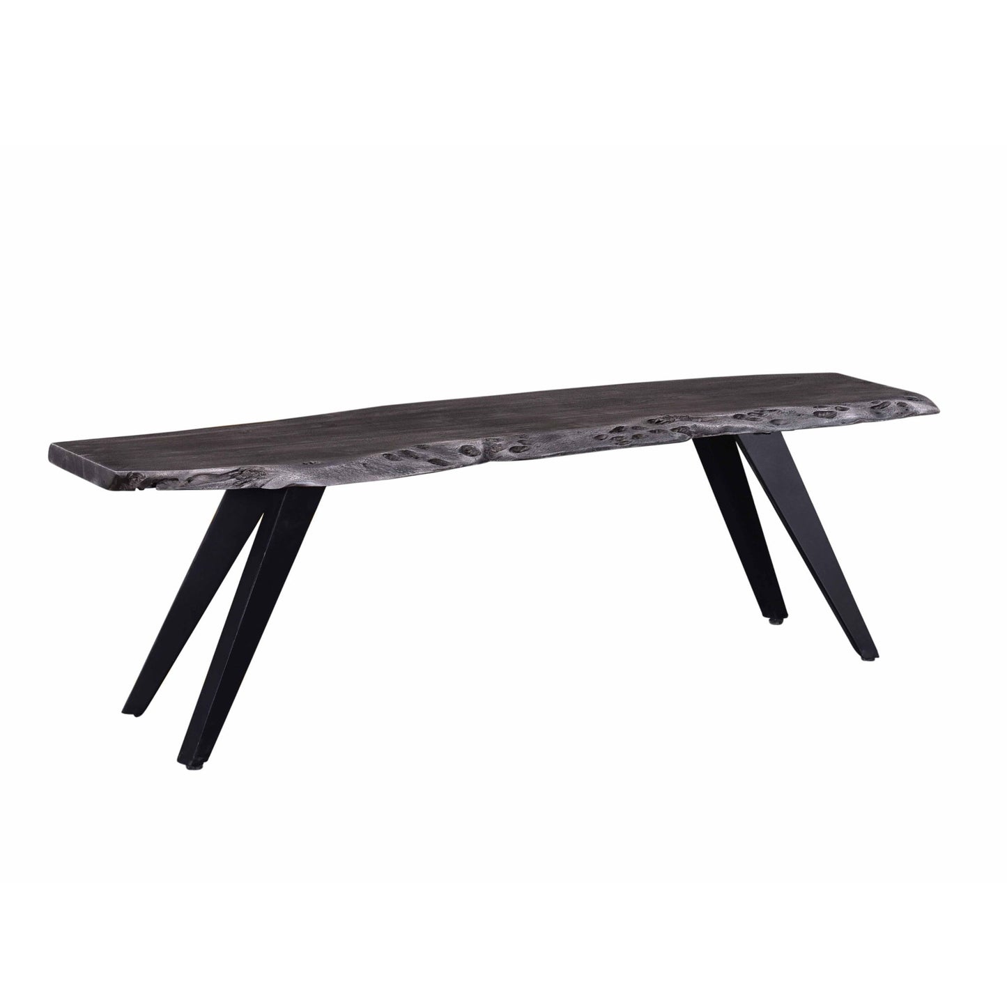 Modern Acacia Wood Dining Bench, Live Edge Design Accent Bench With Iron Legs - Black / Gray