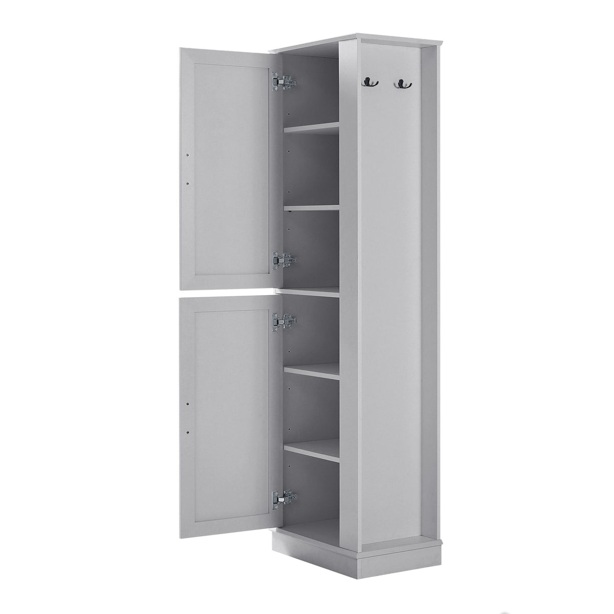Tall Freestanding Bathroom Storage Cabinet With Adjustable Shelves And Side Hooks