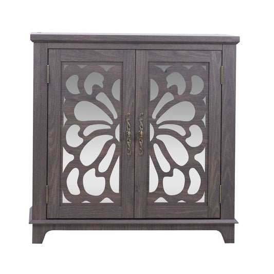Elegant Sideboard With 2 Acrylic Mirrored Doors, Adjustable Shelf Storage