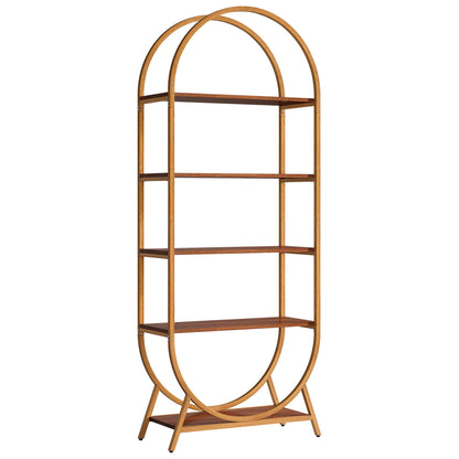 Arched 5 Tier Open Bookshelf For Office - Brown