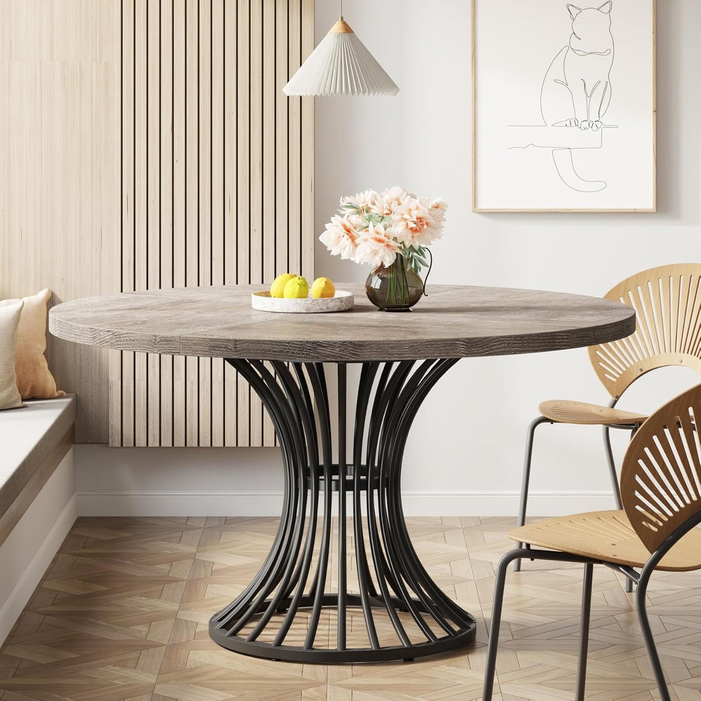 Round Dining Table For 4 - 6, (Table Only) - Gray / Black