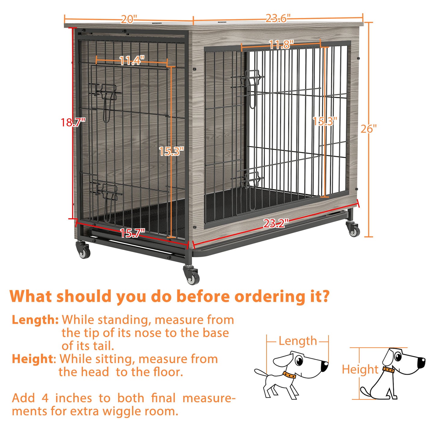 Dog Crate Furniture With Cushion, Wooden Dog Crate Table, Double-Doors Dog Furniture, Dog Kennel Indoor For Small Dog, Dog House, Dog Cage Small