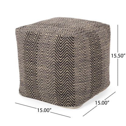 Barracuda - Handcrafted Cotton Pouf With Chevron Pattern - Brown / Beige