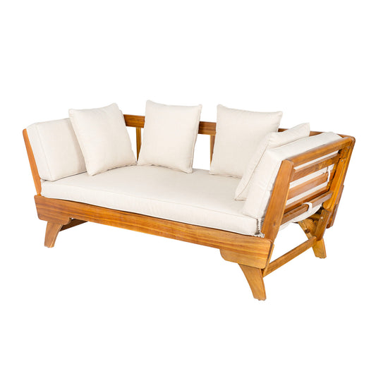 Outdoor Patio Daybed Sofa, 3 Seat Sofa With Foldable Arm 4 Back Pillows