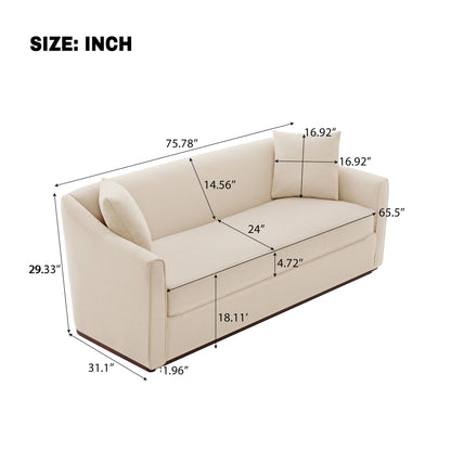 3 Seater Sofa With Wrap Around Armrests And Throw Pillows, For Living Room - Oatmeal