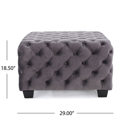 Modern Glam Ottoman With Velvet Upholstery And Button Tufted Design
