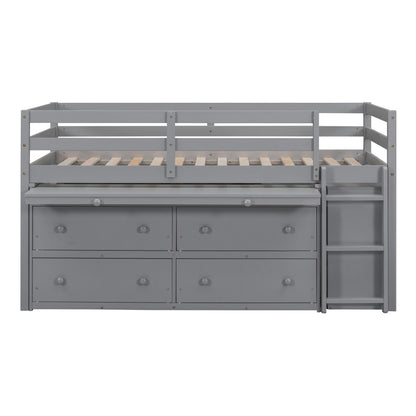 Loft Bed With Retractable Writing Desk And 4 Drawers, With Lateral Portable Desk And Shelves