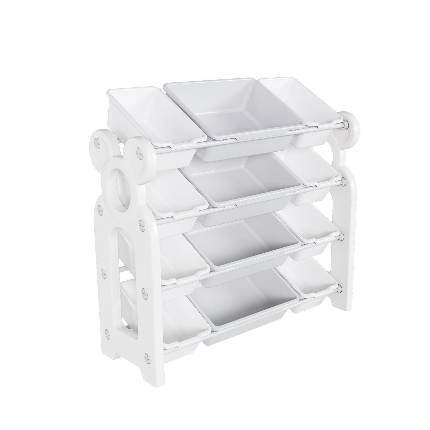 Multi Functional Kids Toy Storage Organizer Cabinet With Hdpe Shelf And 12 Bins - Gray White