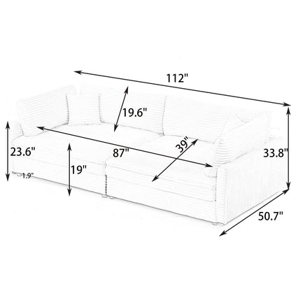 Elegant Corduroy Sofa With Throw Pillows And Backrests