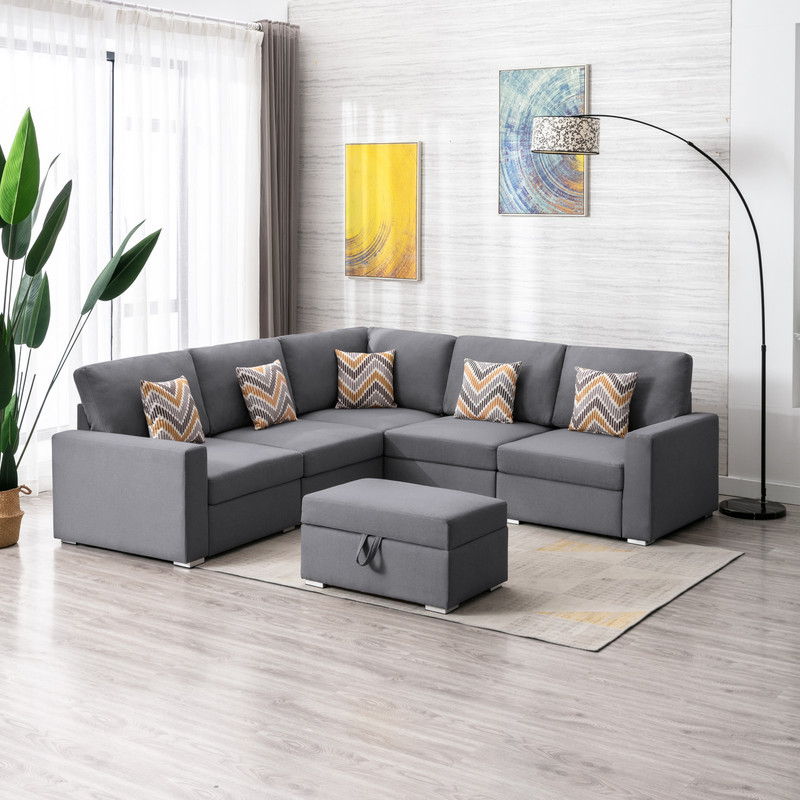 Nolan - Fabric 6 Piece Sectional Sofa With Pillows And Interchangeable Legs