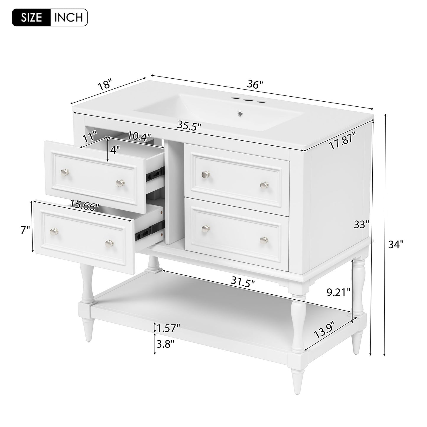 Bathroom Vanity Cabinet With Undermount Sink, 4 Drawer Set