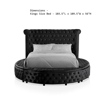 Glam Button Tufted Wingback Round Bed With Storage And USB Ports