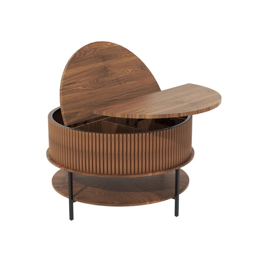 Lift Top Coffee Table, Round Storage Cocktail Table With Reinforced Legs, Safe Rounded Design - Brown