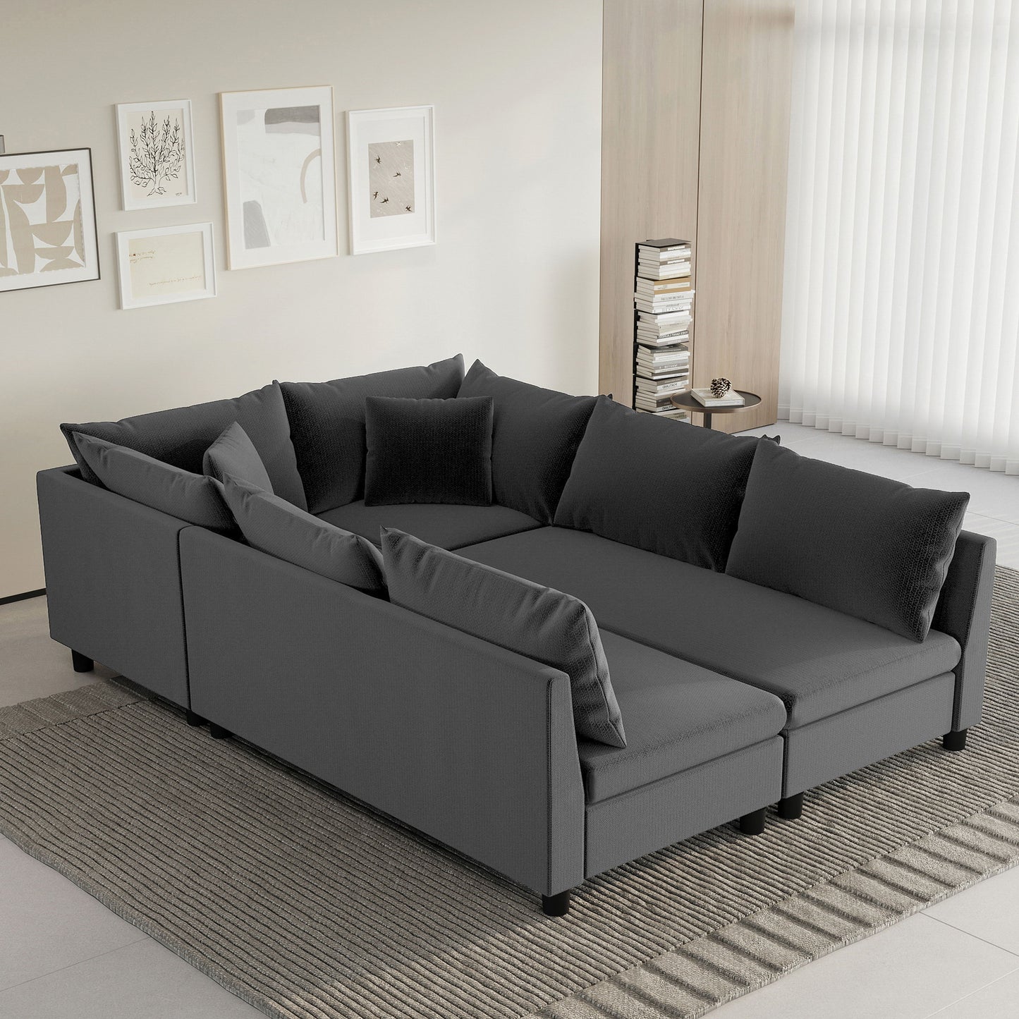 Modular Sectional Bed Couch Set With Pillows Free Combination, Minimalist Style Oversized 6 Seat Convertible Sofa
