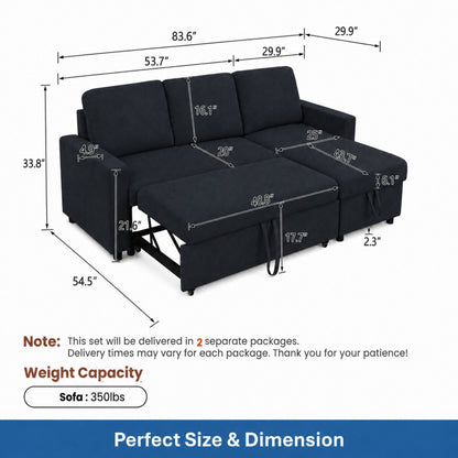 L - Shaped Convertible Sofa Bed With Storage Chaise
