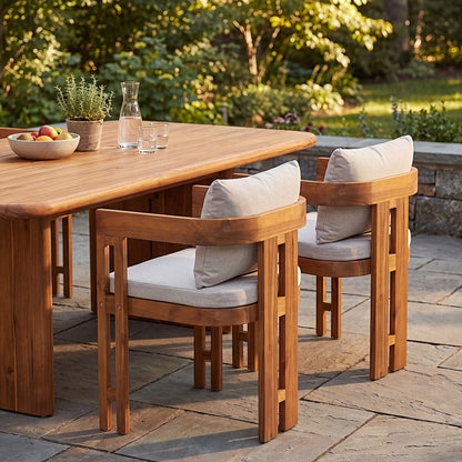 Outdoor Dining Patio Arm Chairs (Set of 2) - Beige / Teak