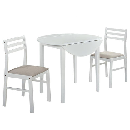 Bucknell - 3 Piece Round Drop Leaf Dining Table Set - White