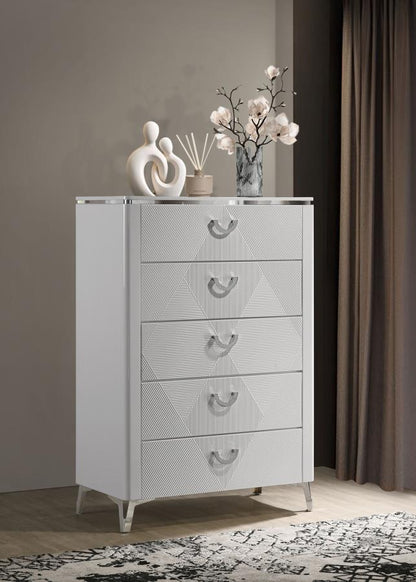 Cassia - 5-Drawer Bedroom Chest Of Drawers - White High Gloss