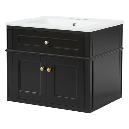 Wall Mounted Bathroom Vanity With Tip Out Drawer And Open Back Design