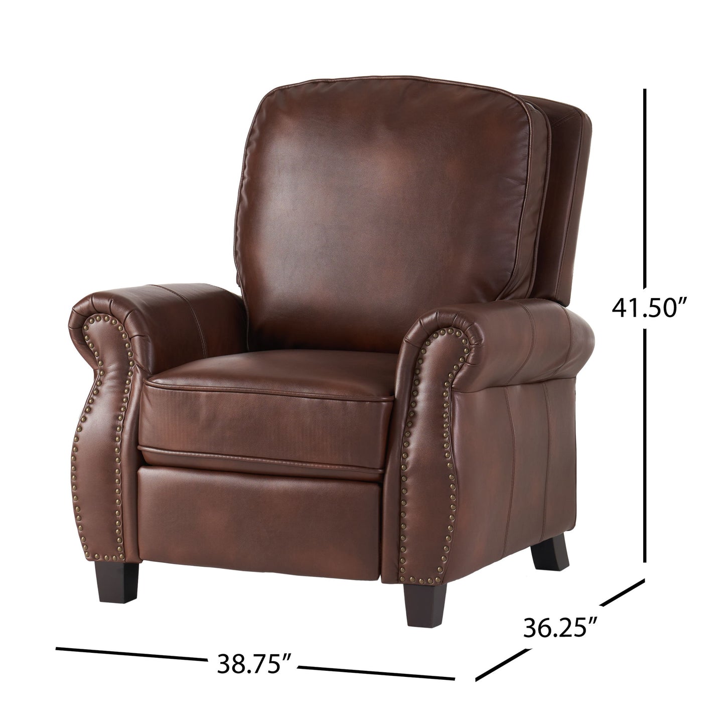 Neville - Recliner Chair With Push Back Function And Birch Wood Legs - Brown