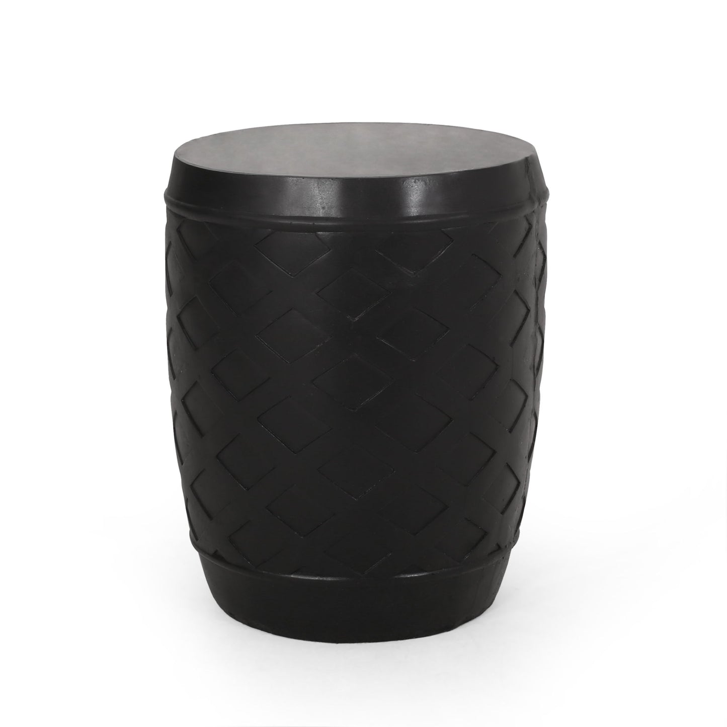 Outdoor Side Table With Lattice Design And Round Top - Black