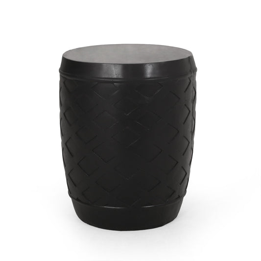 Outdoor Side Table With Lattice Design And Round Top - Black