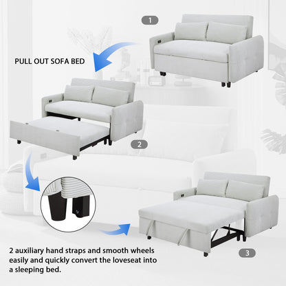 Pull-Out Sofa Bed Convertible Couch 2 Seat Loveseat Sofa Modern Sleeper Sofa With Two Throw Pillows And USB Ports For Living Room