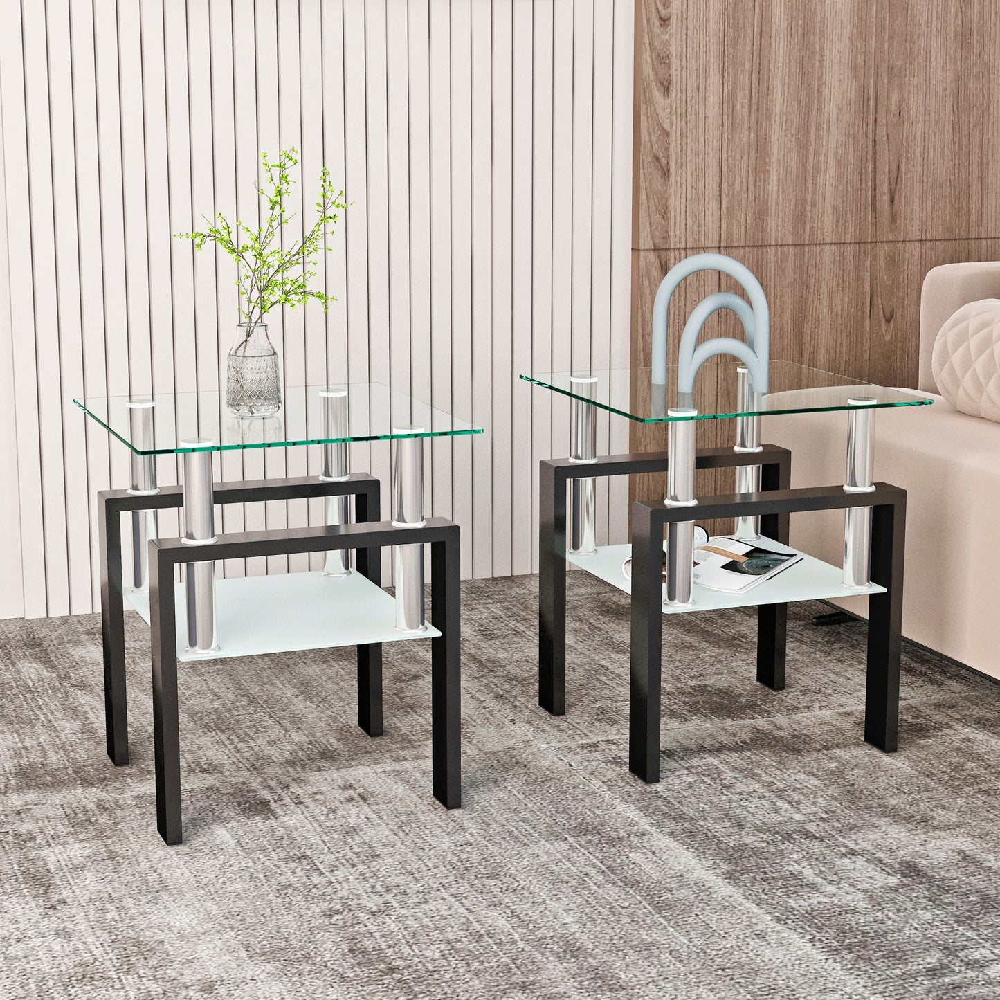 Modern Tempered Glass Tea Table, End Square Table For Living Room