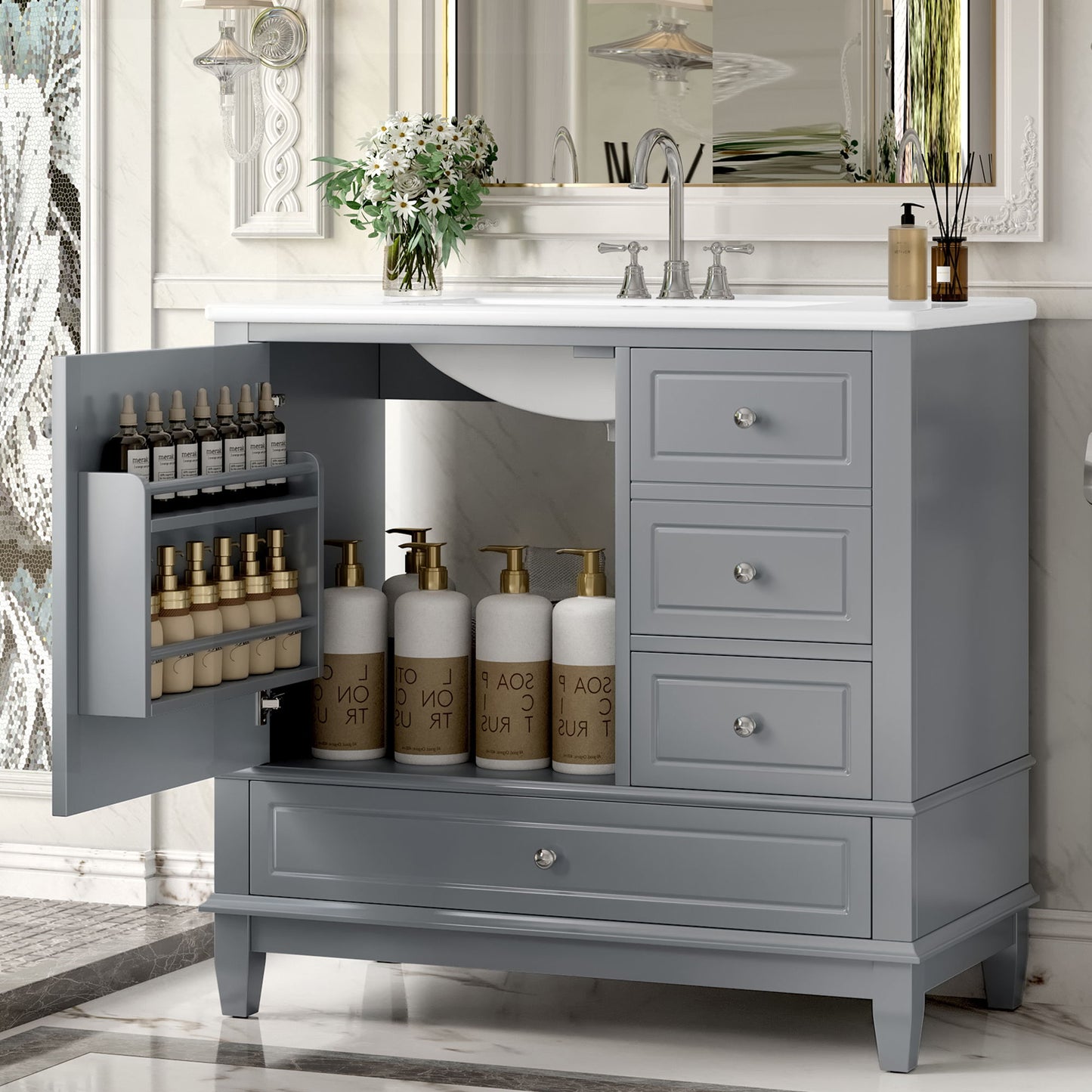 Modern Bathroom Vanity With Sink, 3 Drawers & Cabinet