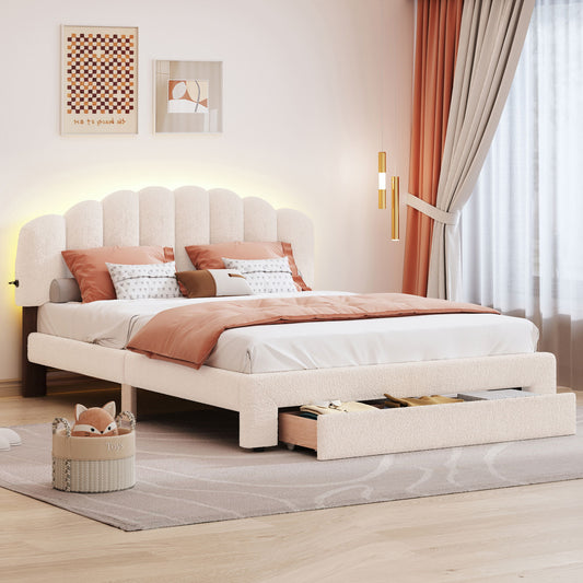 Upholstered Platform Bed With Drawer