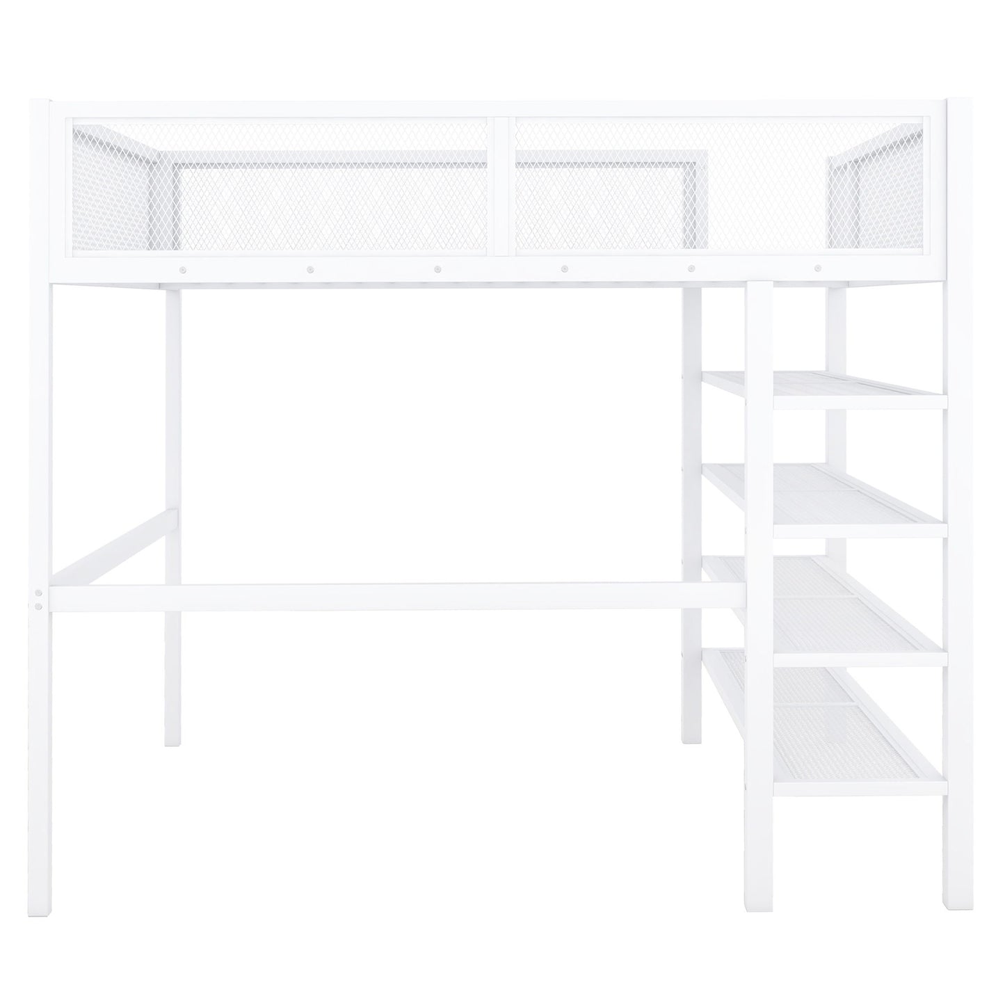 Loft Bed With 4 Tier Shelves And Storage