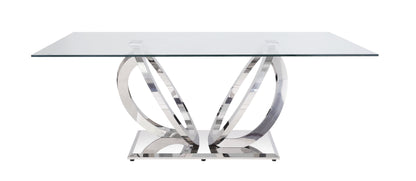 Finley - Clear Glass Top Mirrored Dining Table - Silver