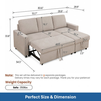 L - Shaped Convertible Sofa Bed With Storage Chaise