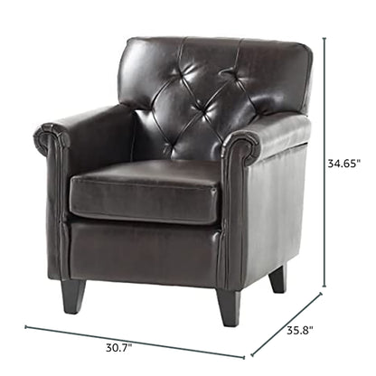 Upholstered Club Chair With Button Tufted Back Rest - Brown